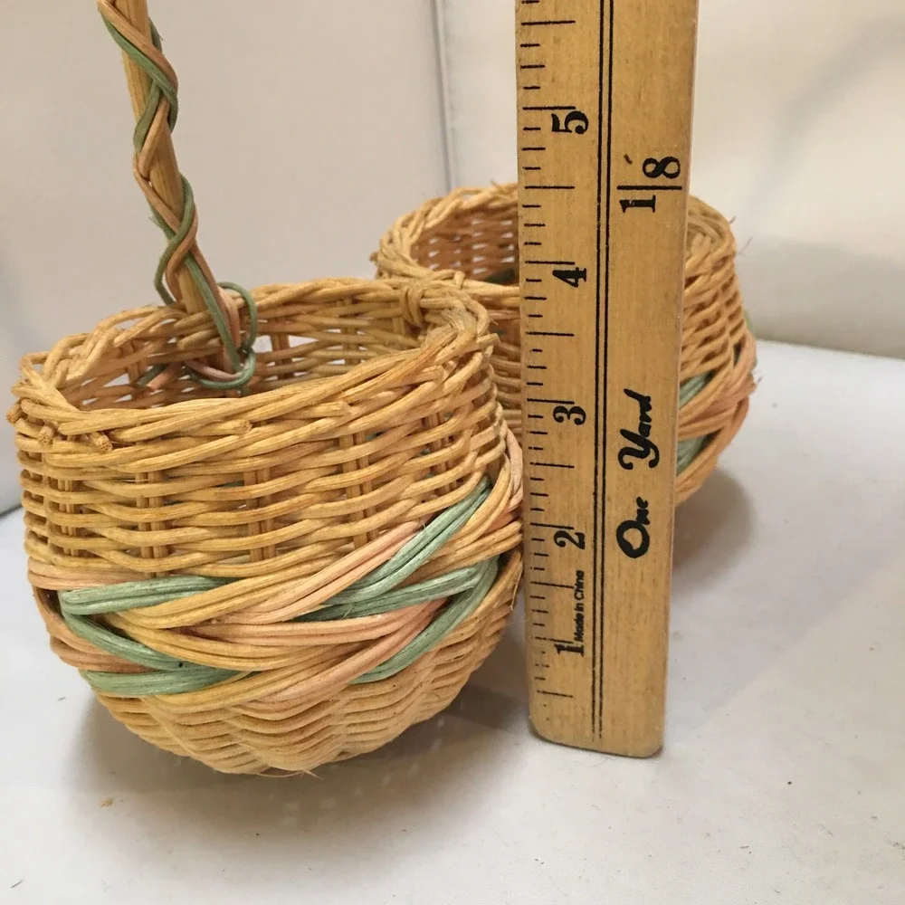 Miniature Double Wicker Basket Unisex Small Tan Pastel Woven Decor Cottagecore